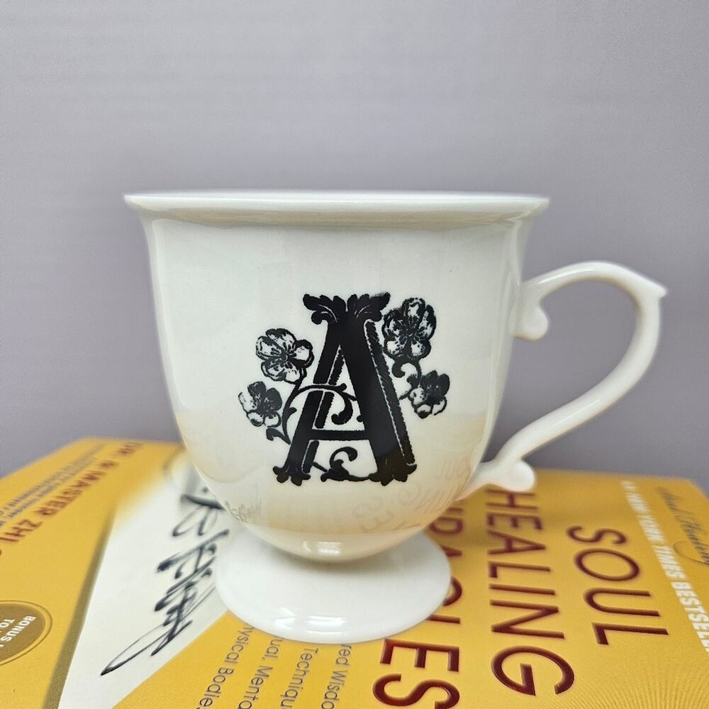 Anthropologie Footed Cup Monogram A Letter Teacup White